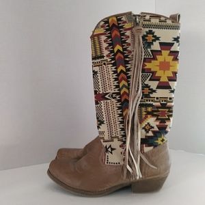 Big Buddha Tribal Print Tassel Cowboy Boots